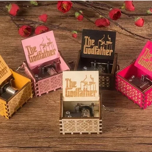 2023 Hot Sale Popular Gift custom mini hand crank Laser Engraved hand crank wooden music box