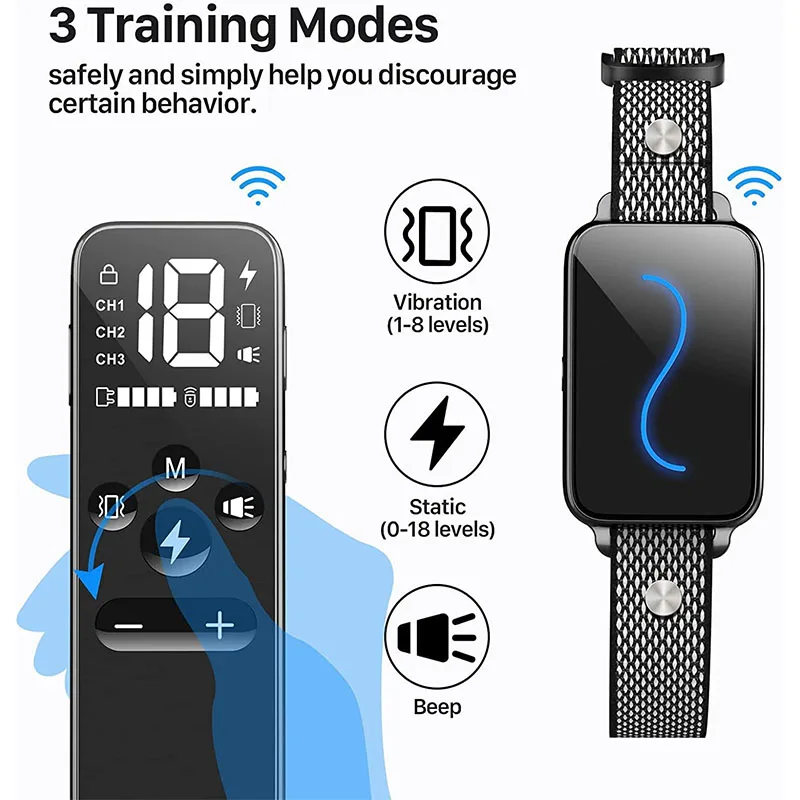 Dog Training Collar, Rechargeable Shock Collar for Dogs with Vibration, Electric Shock, Beep