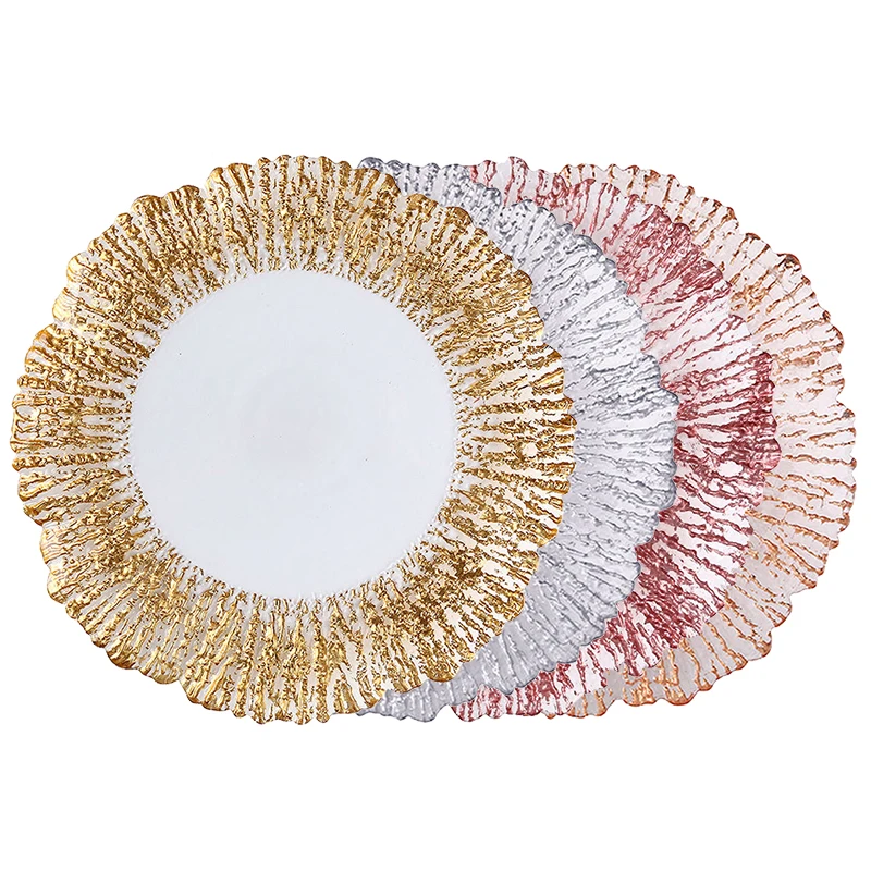 Custom clear glass silver lace charger plates wholesale for wedding Dinnerware set plate