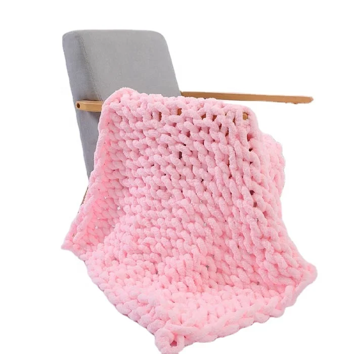 Handmade Soft Cable Knitted Chenille Blanket for Bed Sofa Fluffy Blanket bohemian beach blanket
