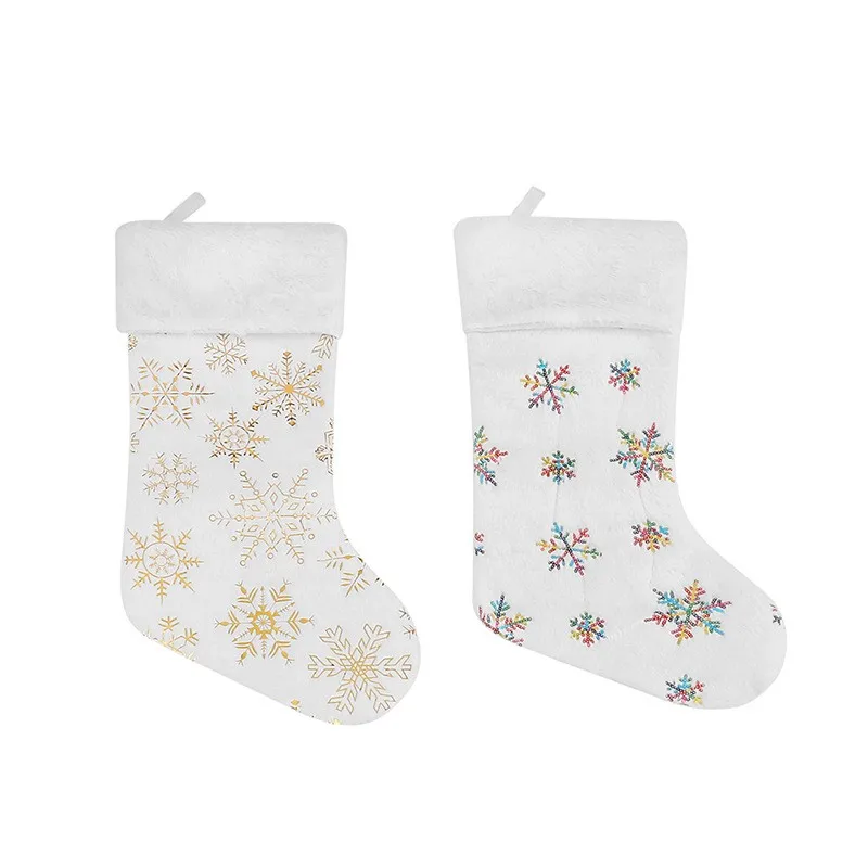 2023 New beads hot gold snowflake plush Christmas socks gift bag Christmas decorations Christmas pendant