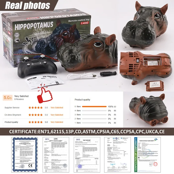 Simulation Hippo Water Toy Remote Control Boat RC Animal Toy Water Spray Floating Hippo Head Prank Toy For Kids