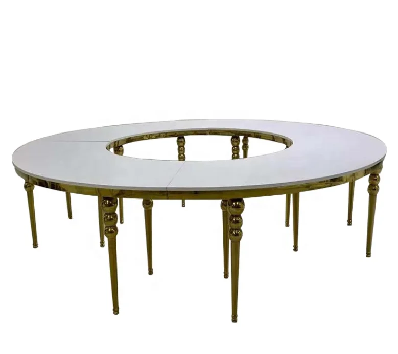 Luxury stainless steel moon table half round 340CM  wedding  serpentine table for events