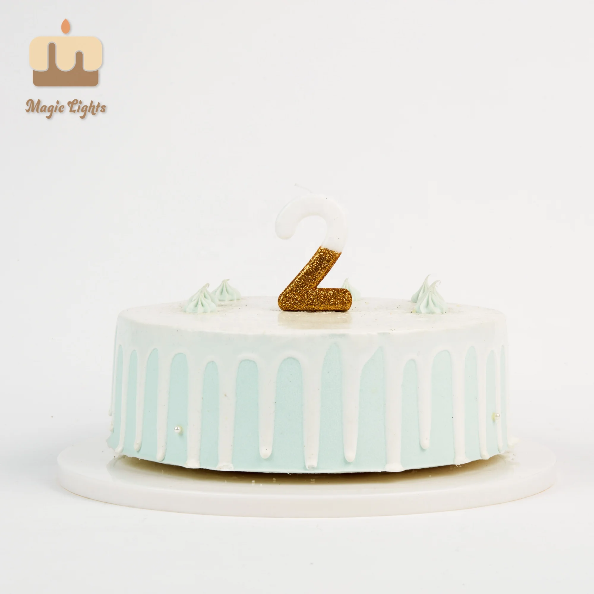 Lovely White and Gold Glitter Birthday Cake Number Candle for Kids Birthday Party