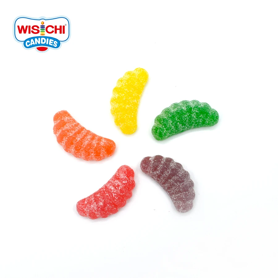 Free Sample Halal Chewy Bulk Colorful Starch Candies 1KG Soft Candy Orange Slice Gummy Candy Sweet Fruity Flavor Bag Packaging