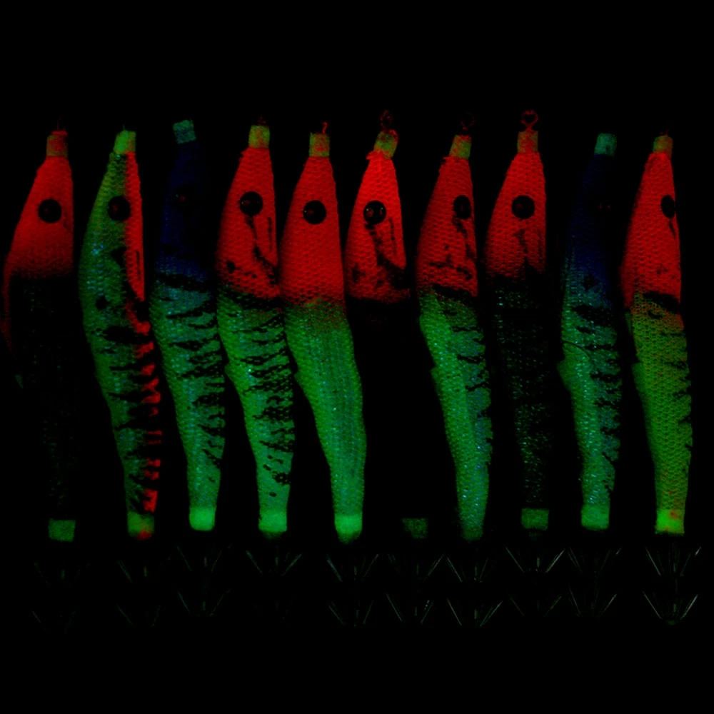 9.2CM/10.7CM Wholesale Plastic Luminous Wood Squid Jig Lure Glow Saltwater  Octopus Fishing Lure