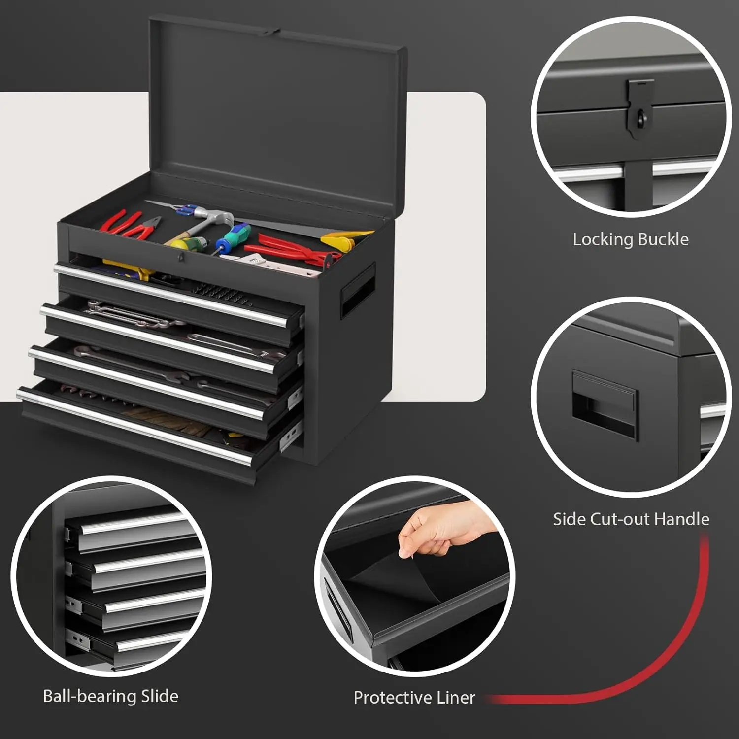 Black Garage Metal Toolbox Cabinet Trolley Professional Workshop Tools Box 8-Drawer Tool Cart with Wheels