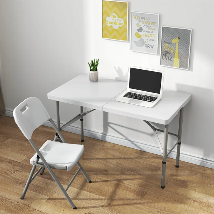 Height Adjustable 4ft Fold In Half Portable Plastic Outdoor Camping Table Folding Dining Table