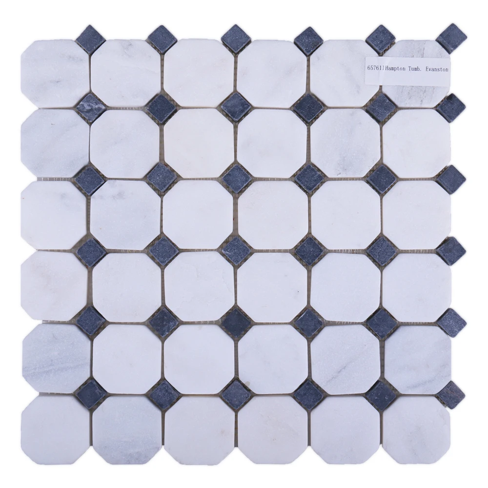 White marble nero marquina waterjet mosaic tile characteristics octagon stone mosaic for bathroom floor decorative wall