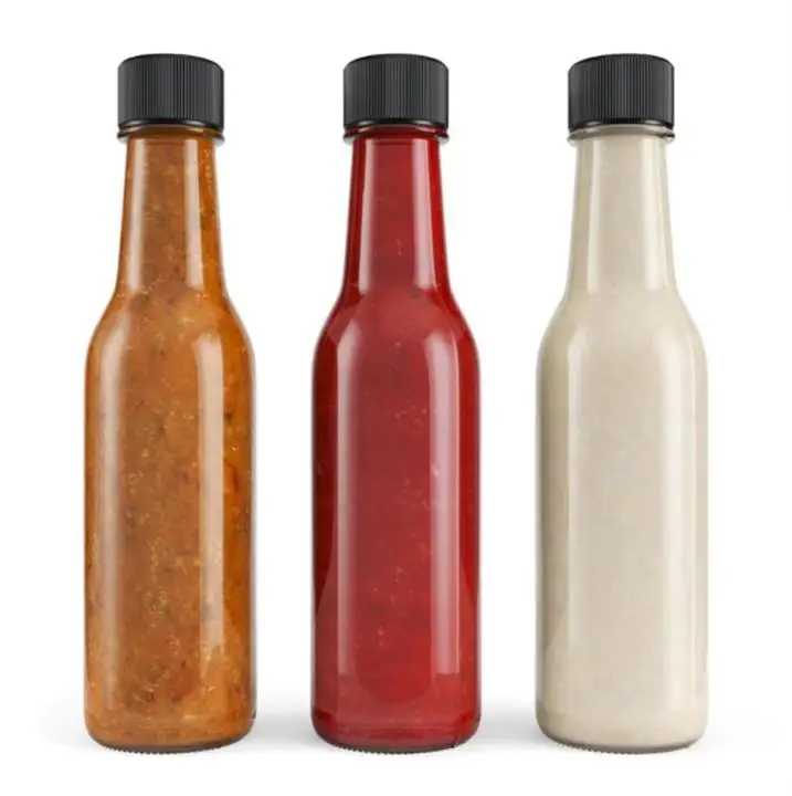 5oz 150ml High Quality bouteille Transparent Glass Bottle Black Spiral Plastic Cap Chili Sauce Ketchup Glass Bottle for Kitchen