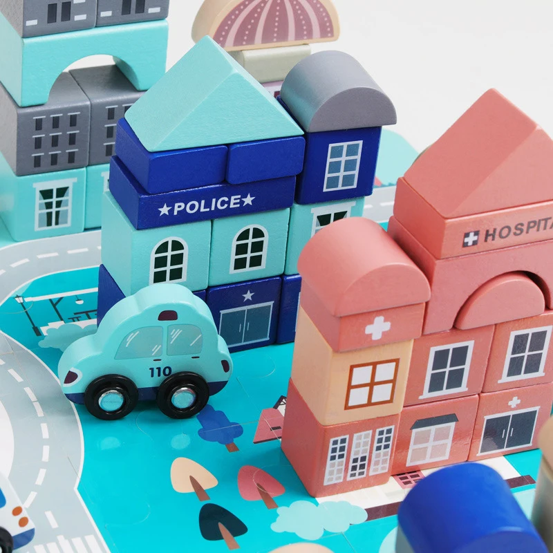 
2021 Best Sale Wooden Educational Balance Blocks Toy Wooden Stacking City Construction Building Blocks set 