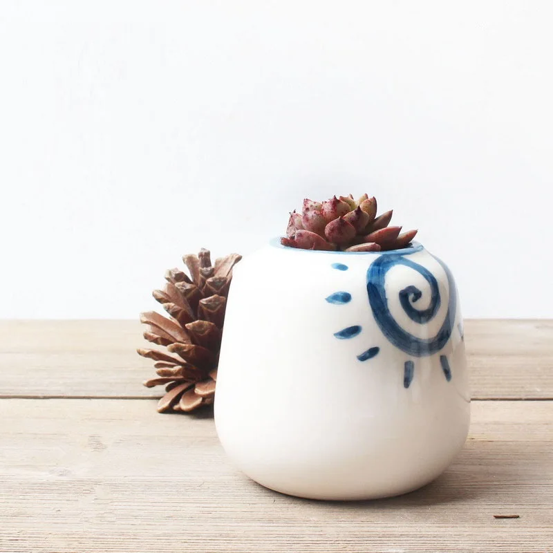 japanese style mini flower pots desktop bonsai white and blue japanese ceramic succulent plants pot for home garden decor