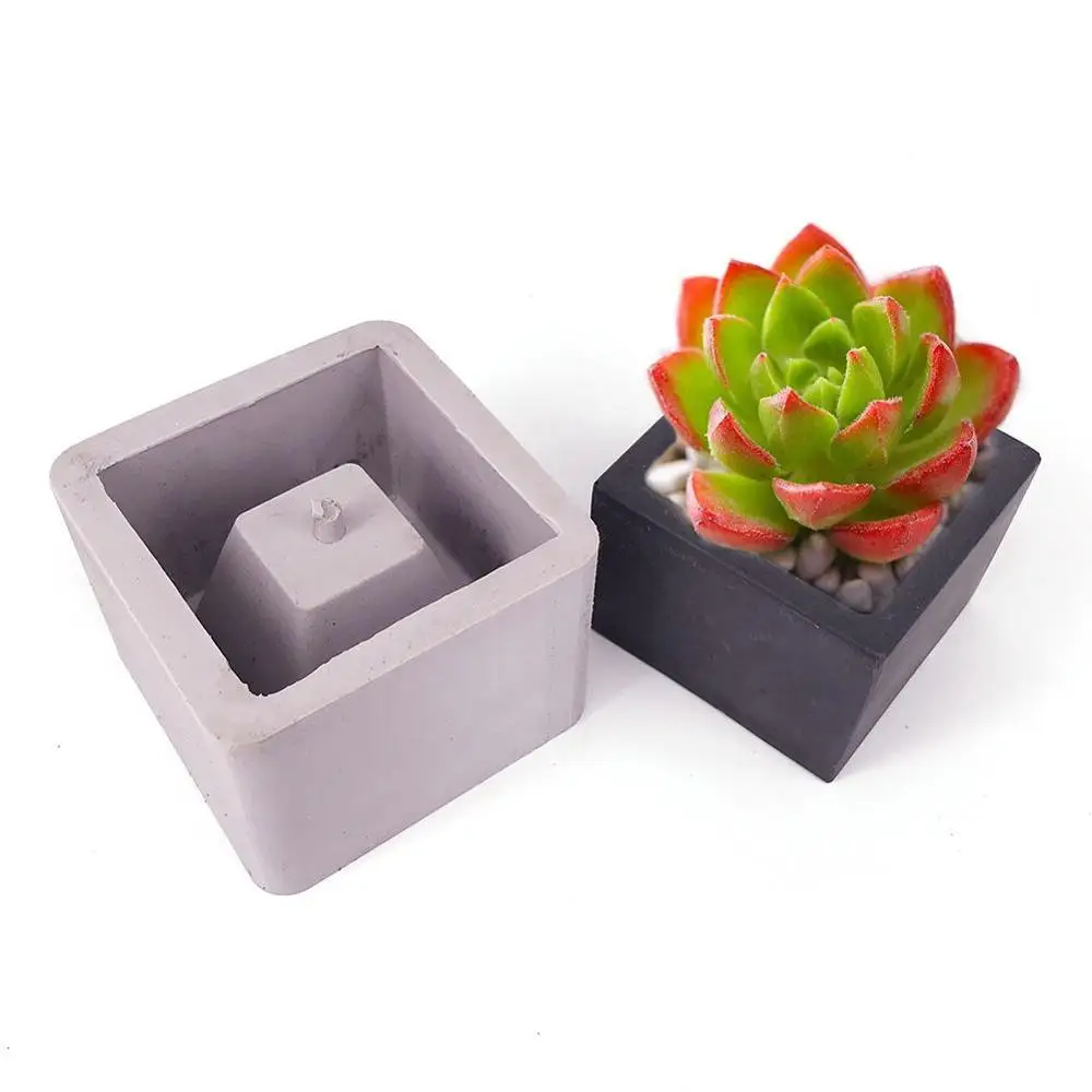 Yiwu bobao factory supply cube shape plaster moss basin desktop green succulent bonsai vase plaster concrete silicone molds