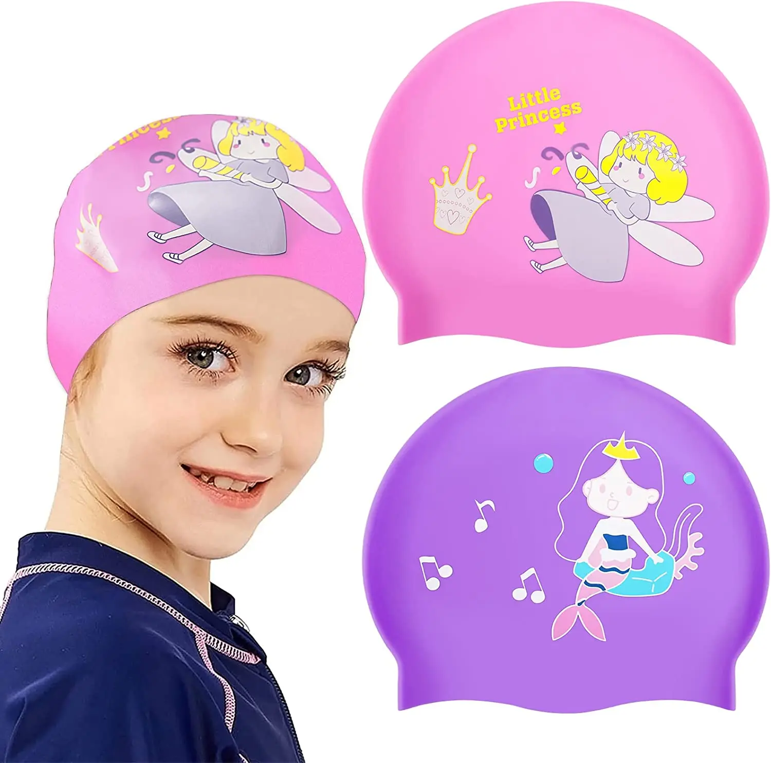 Colorful Waterproof Durable Silicone Swim Cap for Kids Girls Boys Custom Logo Accepted Cute Swim Caps