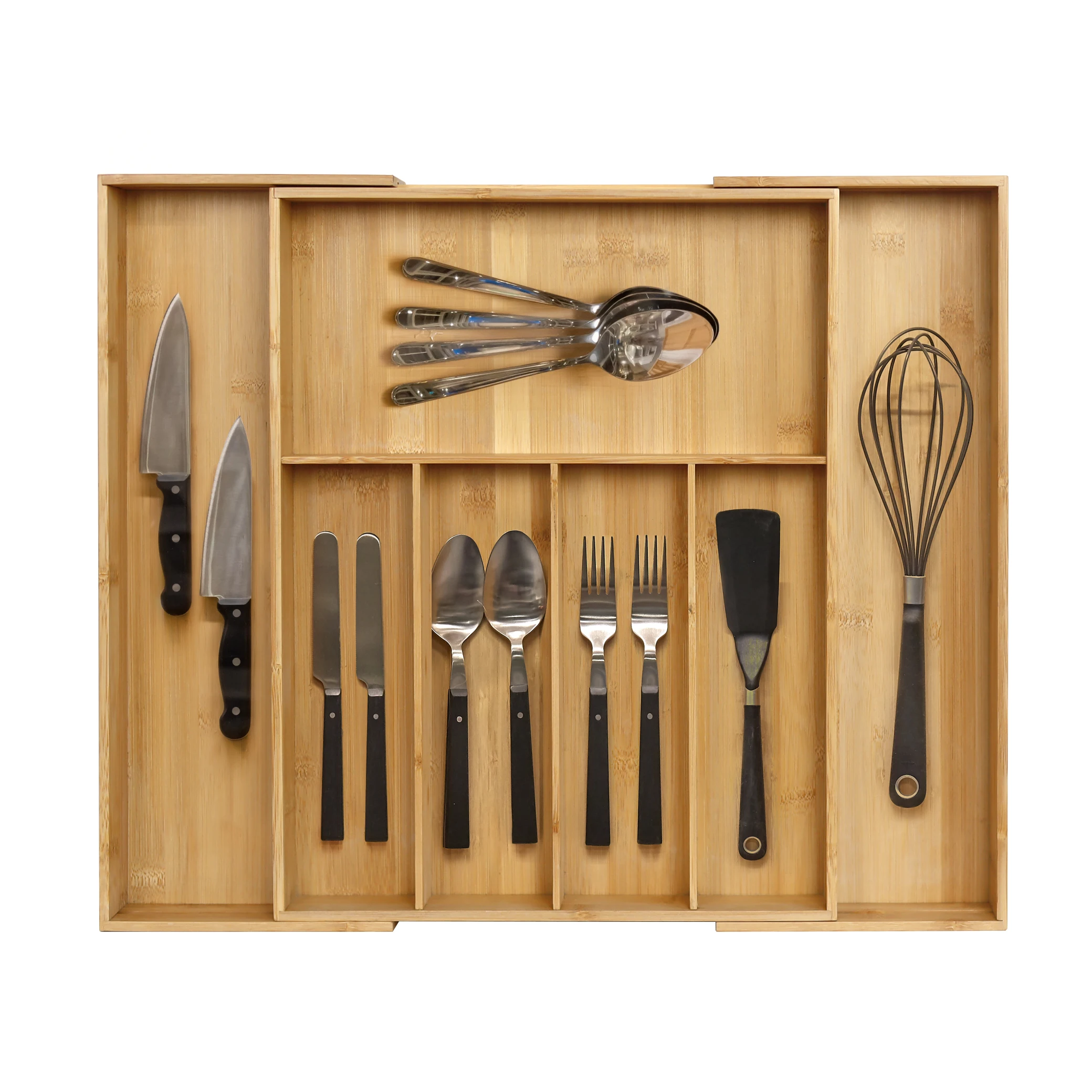 Kitchen Utensil Tray Holder Drawer Storage Organization Bamboo Drawer Organizer for Cutlery Spoon and Knives
