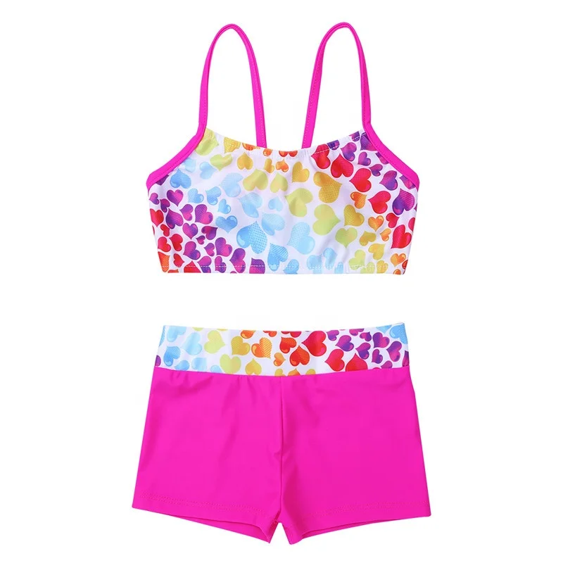 
New Children Girls Polka Dot Strappy Top Bra and Shorts Set for Swimwear Gymnastics Leotard Dancing Exercise Workout Outfits 