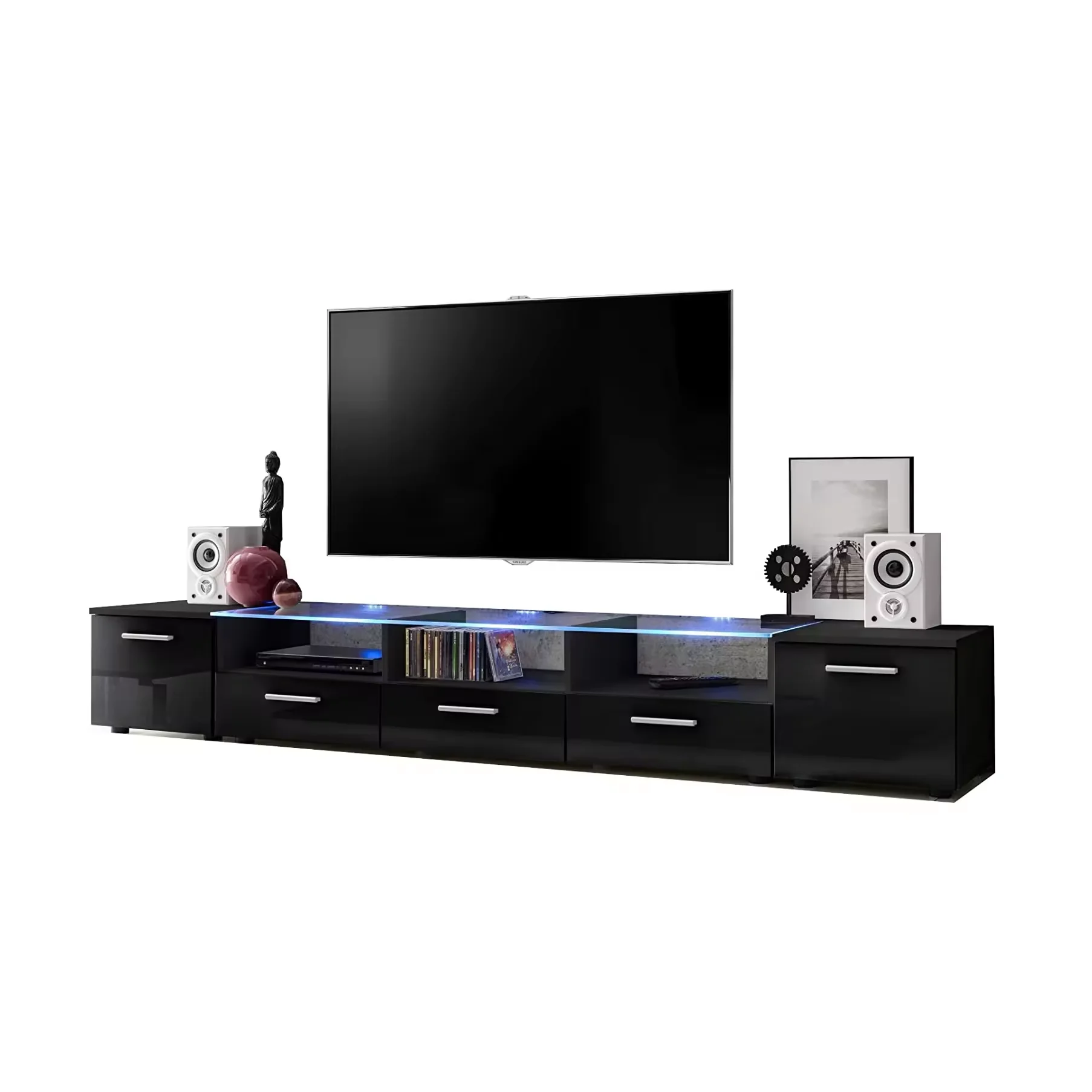 High Glossy Uv Tv Stand With RGB LED Lights and Tempered Glass TV Table Modern Cabinet Living Room Ffurniture