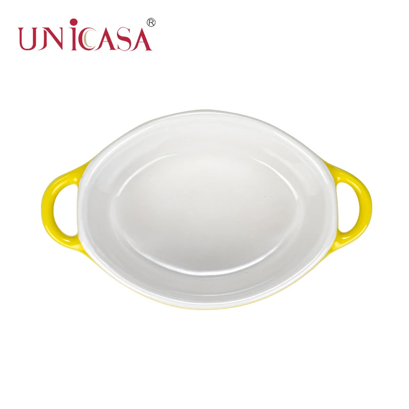 Ceramic Casserole Dish with Lid, Stoneware Covered Rectangle Casserole Ceramic Casserole Pan for Bakeware Oven, Yellow