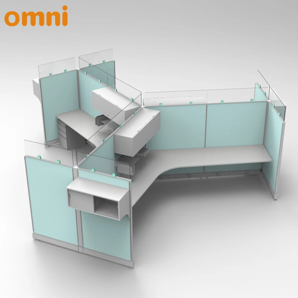 Modular Office Furniture 3 Ways 120 Degree Partitions Connection Call Centre Office Cubicles Workstations for 3 Person
