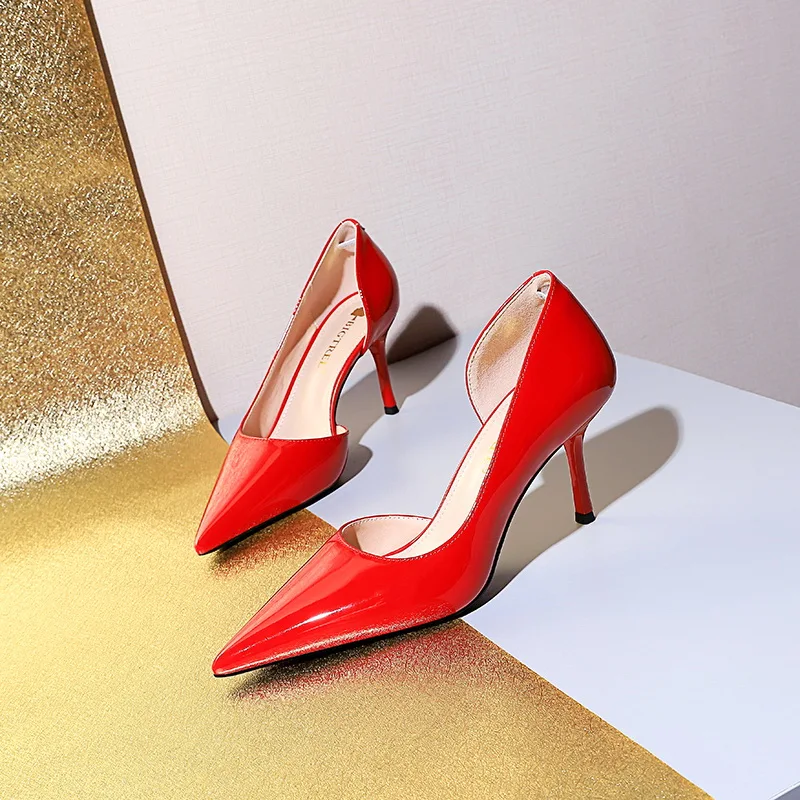 Trendy Simple Stiletto Office Ladies Heels Work Shoes PU Leather Slip-On Pointed Toed 10.5CM High Heels Shoes For Women