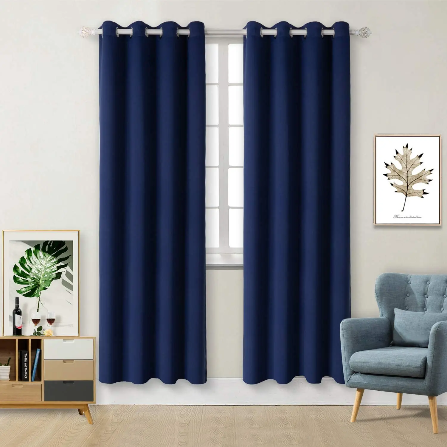 Custom Curtain Design Thermal Blue Eyelet Blackout Curtains for The Living Room