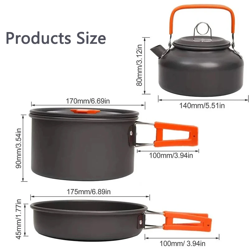 Factory Wholesale Multi-Color Outdoor Portable Cooking Pot Set Durable Ware Tea Pot and Pan Camping Cookware Sets