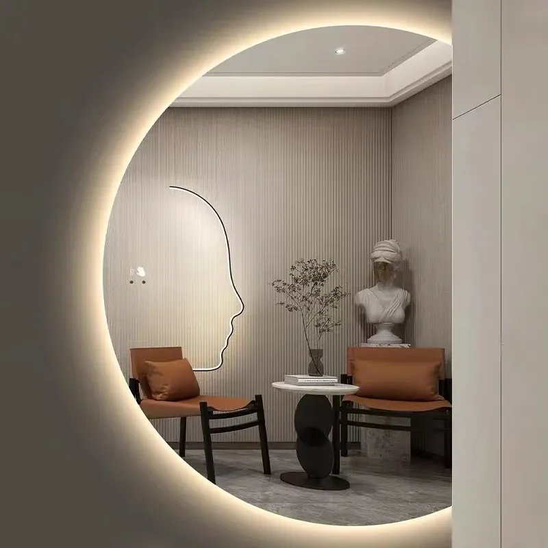 Smart Modern Bath Mirrors Salon half moon Mirror Station and Round Wall Mirror