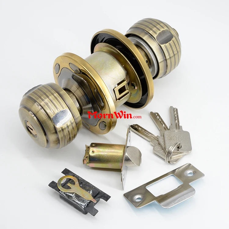 Zinc Alloy Round Lever Ball Door Knob Set Handle Lock Bathroom Room cylindrical lock with keys