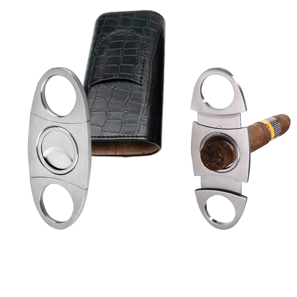Wholesale Plastic Stainless Steel Cigar Cutter Double Blade cigar cutter Metal Portable Cigar Accessories
