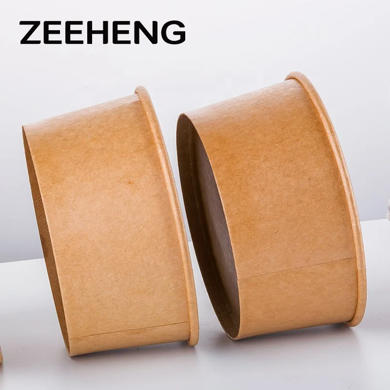 Custom Shaped Biodegradable 32oz Disposable Kraft Paper Sugarcane Bagasse Fruit Paper Salad Packaging Poke Bowl With Lid