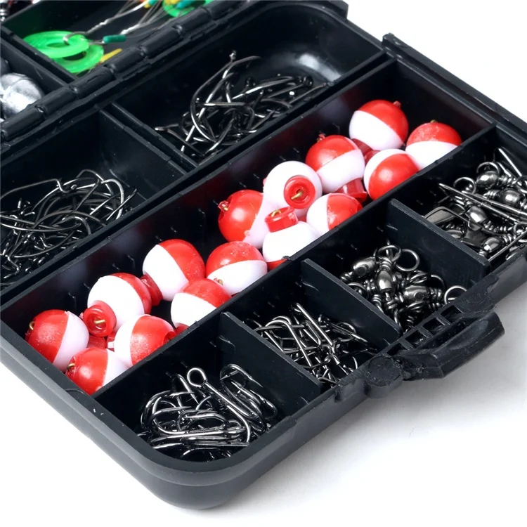 263 Pcs/box of Fishing Accessories Combo Kit Including Swivel Fixed Bead Swivel Connector Crank Hook Fishing Plumb Bob
