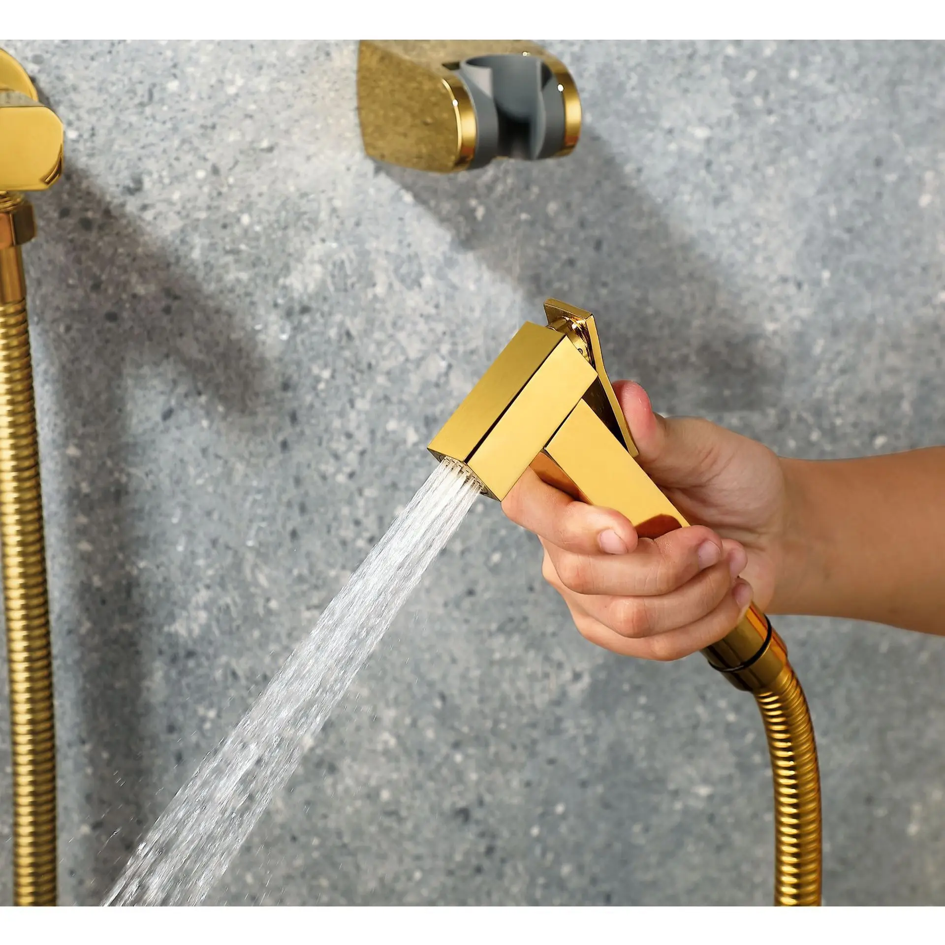 Brass Golden Wall Mounted Bathroom Toilet Hand Held Bidet Sprayer Shattaf Kit Set