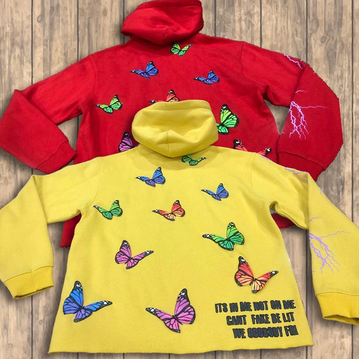 huili low moq custom foam print graphic hoodie men thick 3d puff print cut dege cropped raw hem hoodies