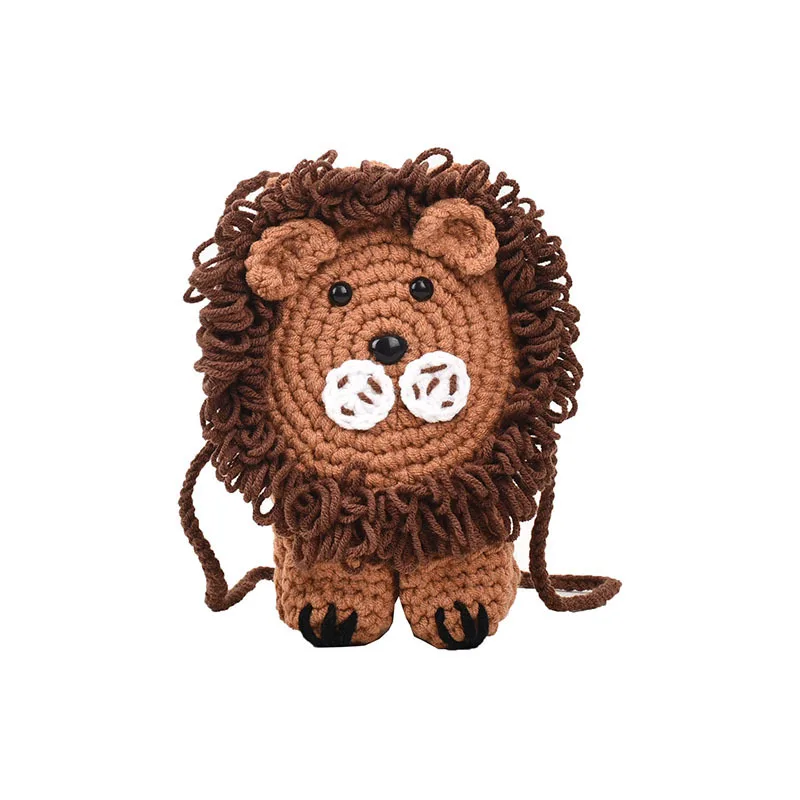2024 New Creative Hand Woven Little Lion Crossbody Bag with Woolen Hook Weaving Mobile Wallet Cute Shoulder Bag