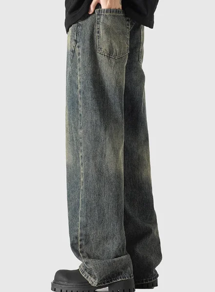Manufacturer Streetwear High Quality Jeans Wide Leg Men Baggy Custom Logo Acid Wash Men Denim Pants Trousers
