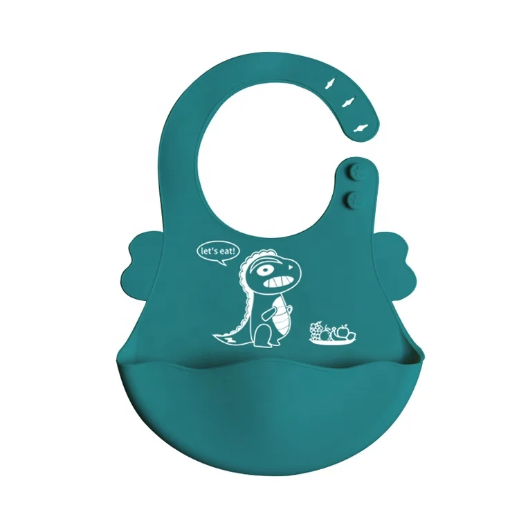 Baby supplies products food grade silicone baby bibs waterproof dinosaur cartoon silicone baby bib for free sample