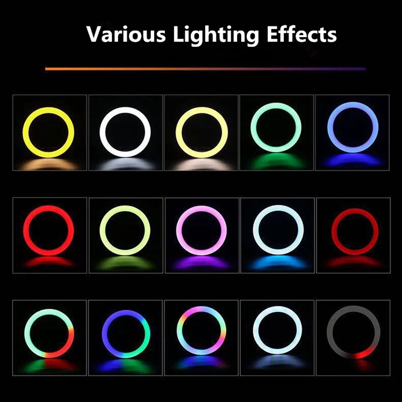 18 inch EU/US/UK Plug Colorful Beauty Video Studio Photo Circle Lamp Dimmable Selfie Led rgb Ring Light with Stand