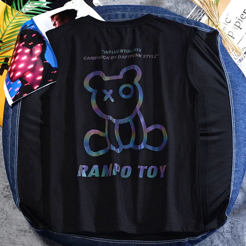 2022 custom reflective glow tee shirt Tank top  cotton Cartoon printing sleeveless t-shi loose street wear vest hip hop tshirt