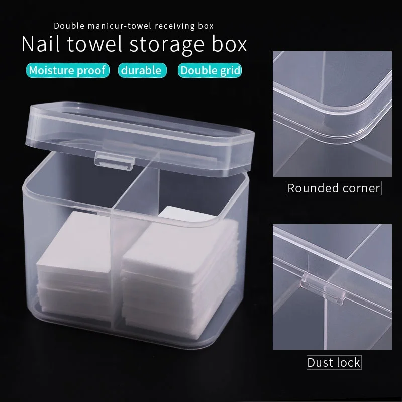 Misscheering Double Use Nail Art Wipes Clean Pads Storage Box Double Grids Cotton Pads Manicure Polish Remover Wipe Pad Box Tool