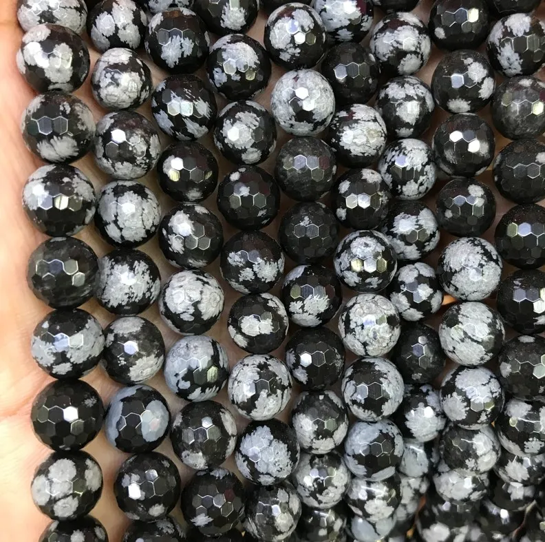 10mm round faceted snowflake obsidian jasper beads