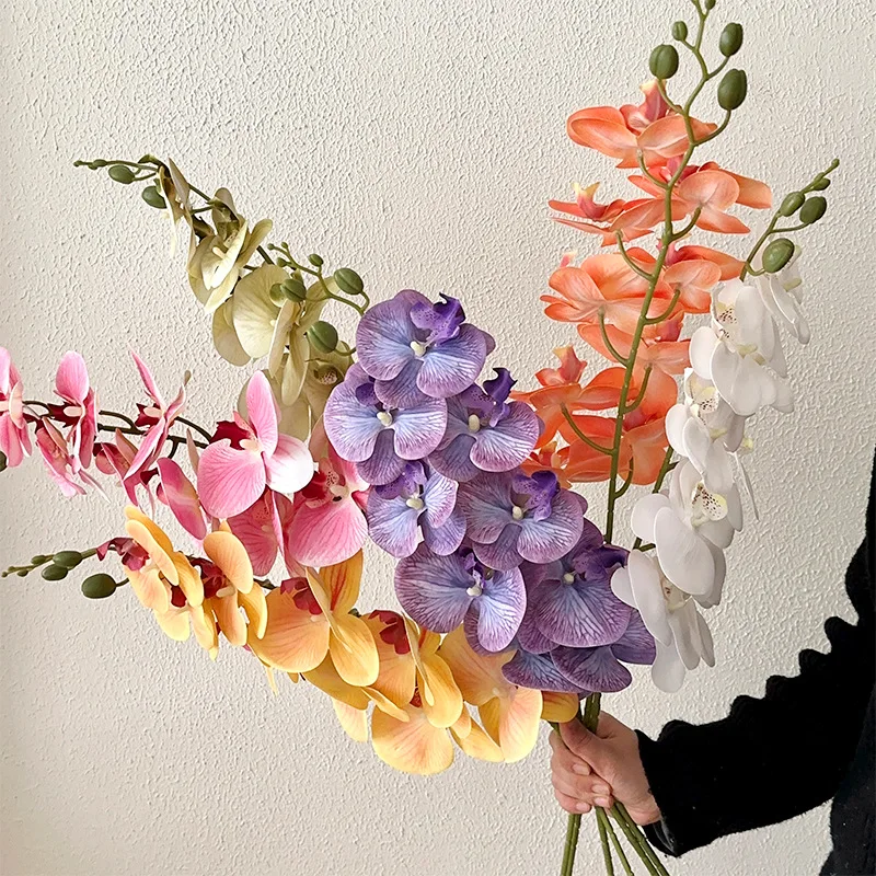 9 Heads European Style Latex Artificial White Butterfly Cymbidium Orchid Flower For Marriage