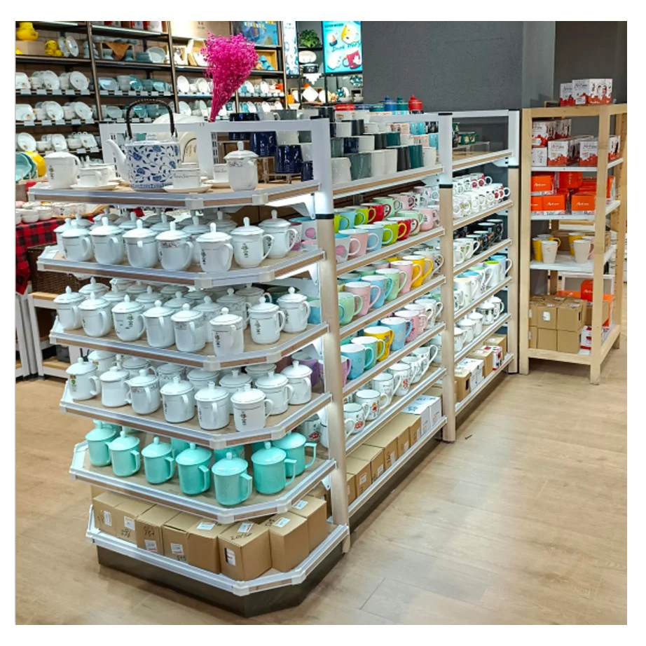 Customized retail wooden rack store shelving system wood shelves for shops super market equipment