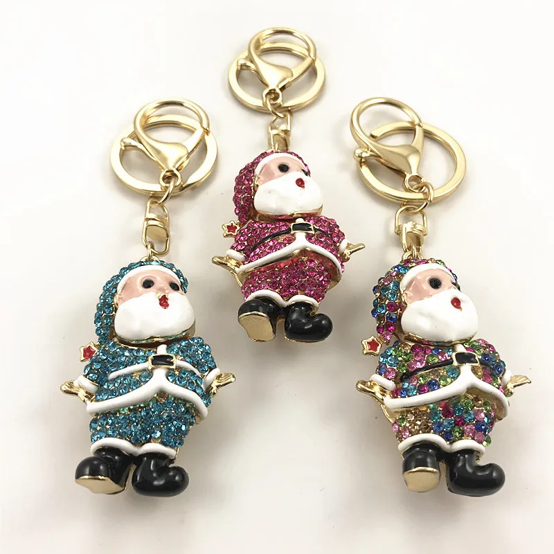 Christmas Gifts 2021 Creative Exquisite Rhinestone Santa Claus Keychain Car Pendant Bag