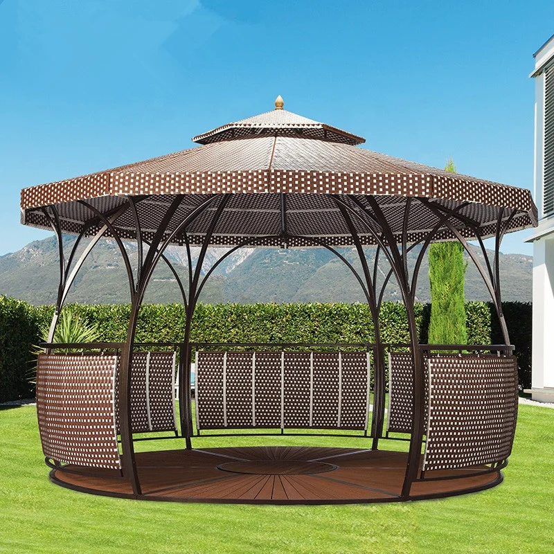 Outdoor Rattan Furniture  Double Round Dome Tent Canopy Pergola Gazebo Wrought Iron Gazebos For Sale