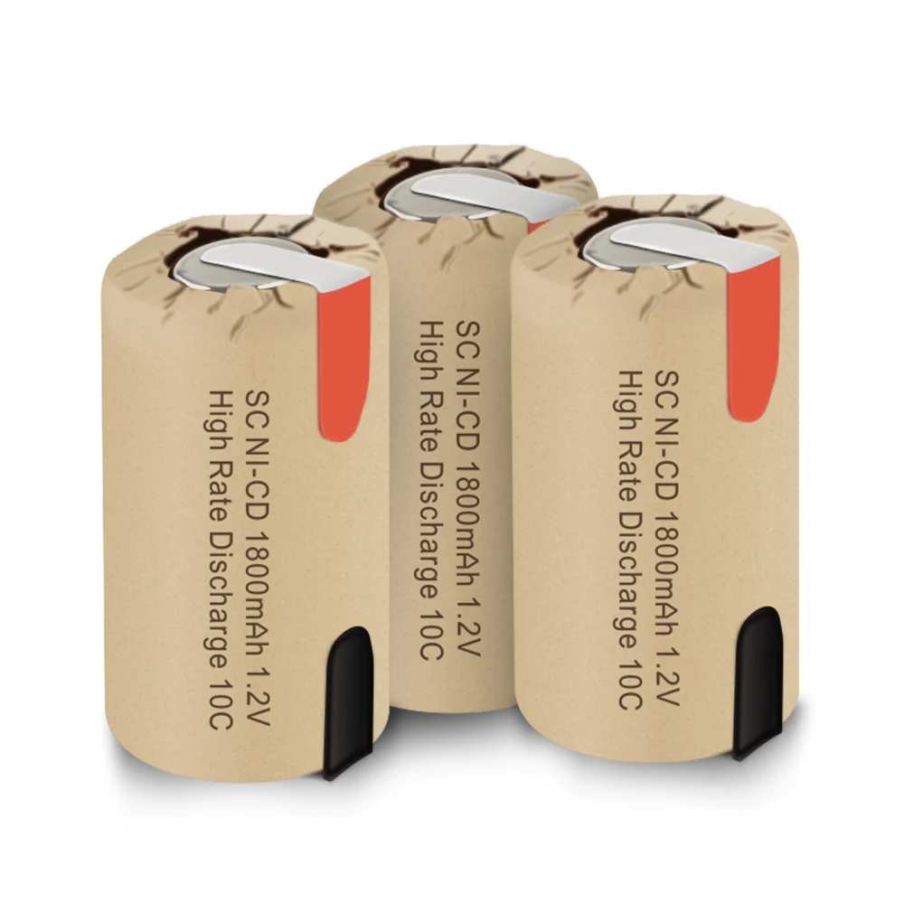 Power Tools 10C Discharge Sub-C 1800mAh NiCd Rechargeable Battery With Tabs