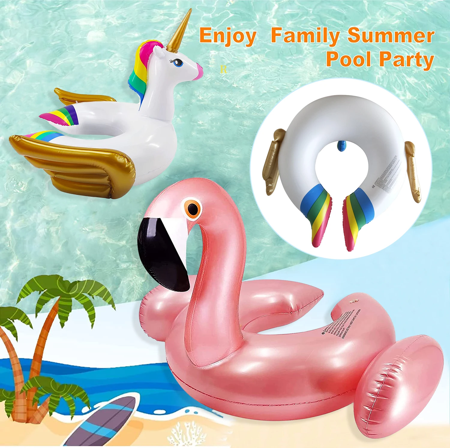 Pool swimming tube baby adjustable unicorn swim ring float for ride on party toys,girls boys summer beach,toddler bath