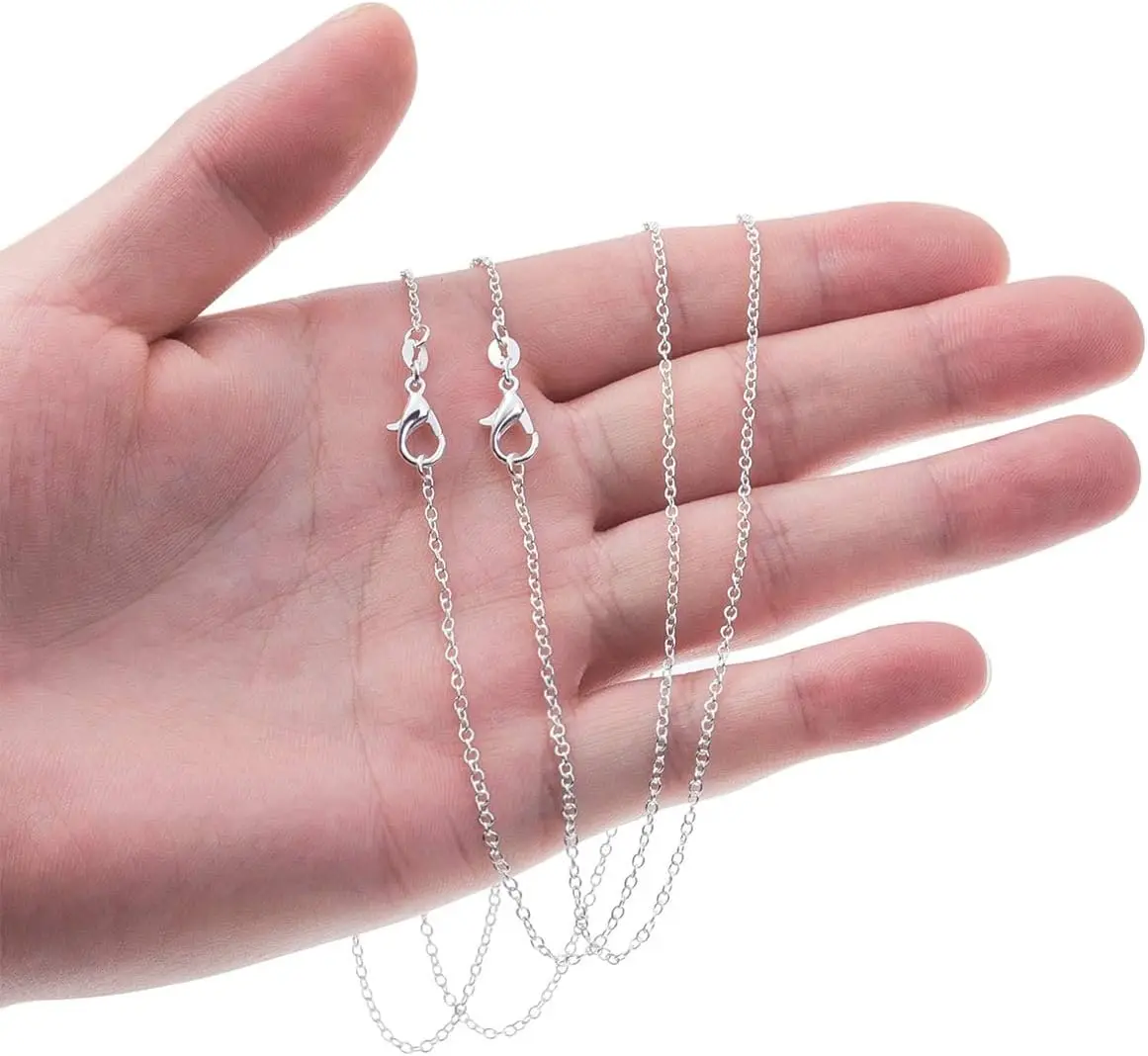 30 Pack Necklace Chains Bulk for Jewelry Making, Selizo Bulk Necklace Chains Silver Plated Cable Chains for Jewelry Making,