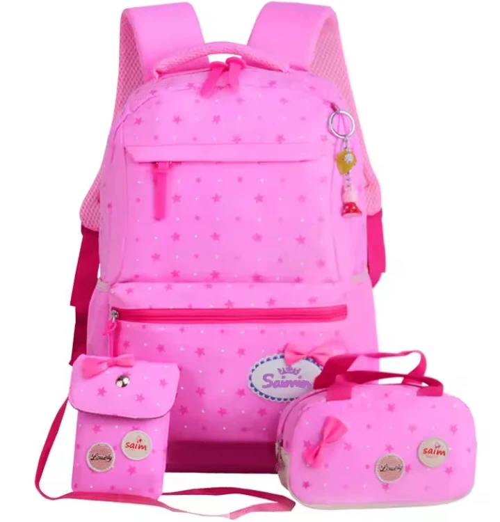 OEM Best Unisex Starry Star School Bag Set 3 Piece Including Trolley Backpack and Polyester School Bag for Kids Girls SB-01