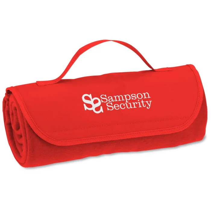 Customized Logo Anti-pilling Rolled Fleece Travel Blanket With Carry Strap  roll up picnic blanket