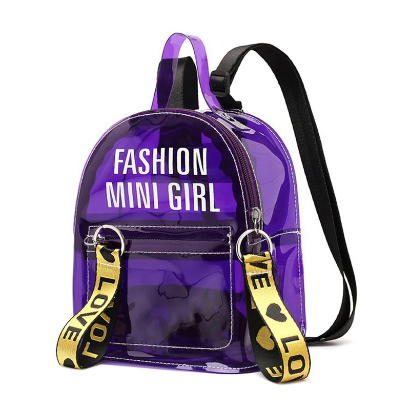 Women Candy Backpack For Child Small PVC Waterproof Clear Letter Print Student Shoulder School Bag Jelly Transparent Backpack
